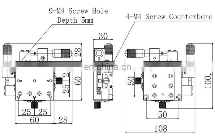 60*60mm Displacement Platform Trimming Station Sliding Table Manual XY Axis linear stage