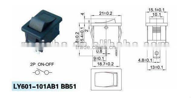 ON-OFF 16a rocker switch 250v with two pins