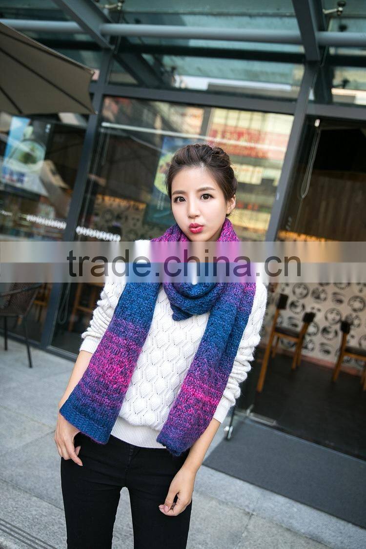 Korea Fashion Ladies Long Acrylic Knit Gradient Scarf