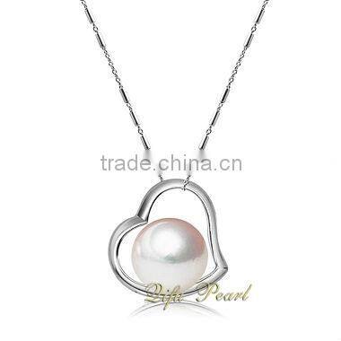 2015 New Designs Pearl & Diamond Heart Pendant Necklace Sterling Silver