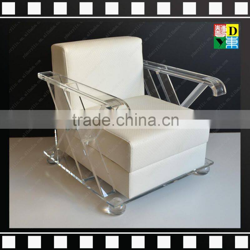 Luxury acrylic and wood chair base with coffee color sofa for hotel and office