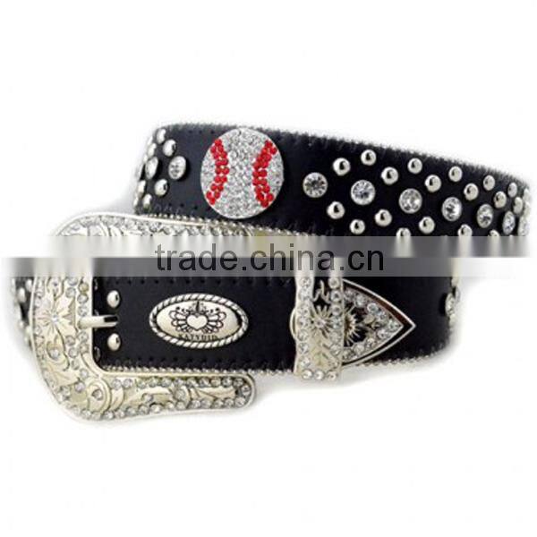 Wholesale Women's Rhinestone Studs Cross Brown Leather Belts