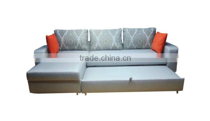 Elegant folding corner fabric sofa bed with storge