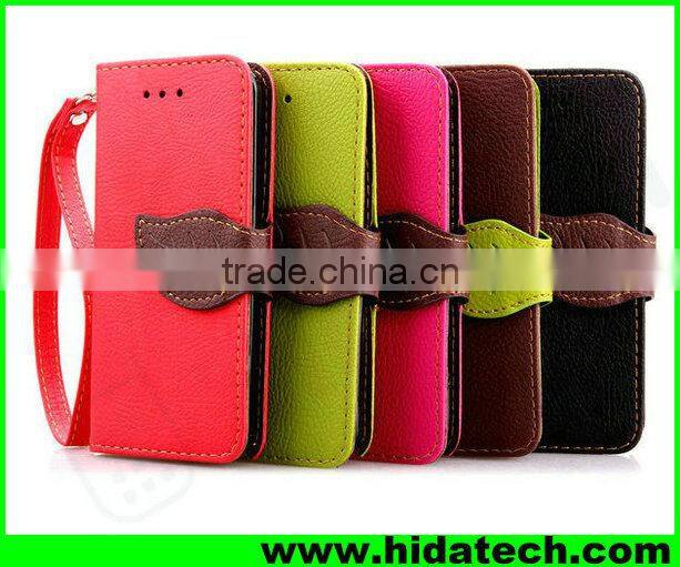 Wholesale Leaf Magnetic Buckle Leather Flip Cover Case for Apple iPhone with Strap