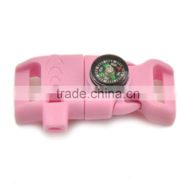 2017 new bushcraft 1/2" Whistle Compass Buckles w/ Flint Fire Starter & Striker for Paracord Bracelet