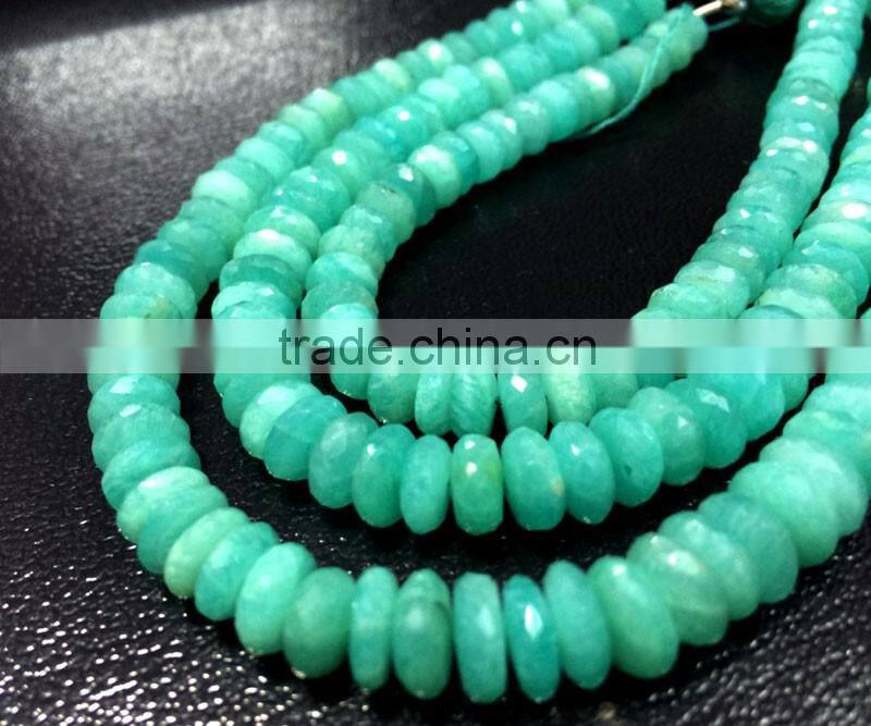 SEMI PRECIOUS NATURAL AMAZONITE 7MM-8MM FACETED LOOSE BEADS RONDELLE BEADS, AMAZONITE BEADS
