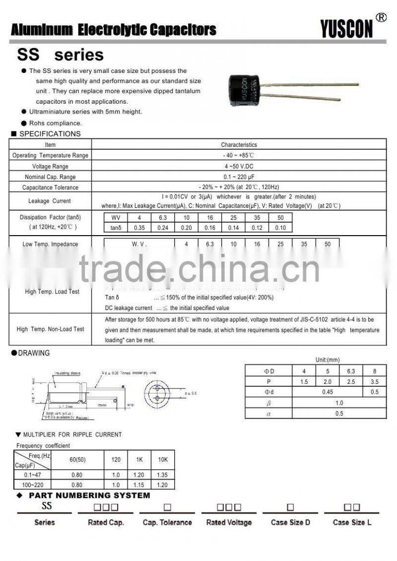 aluminum electrolytic capacitors100uF 4V