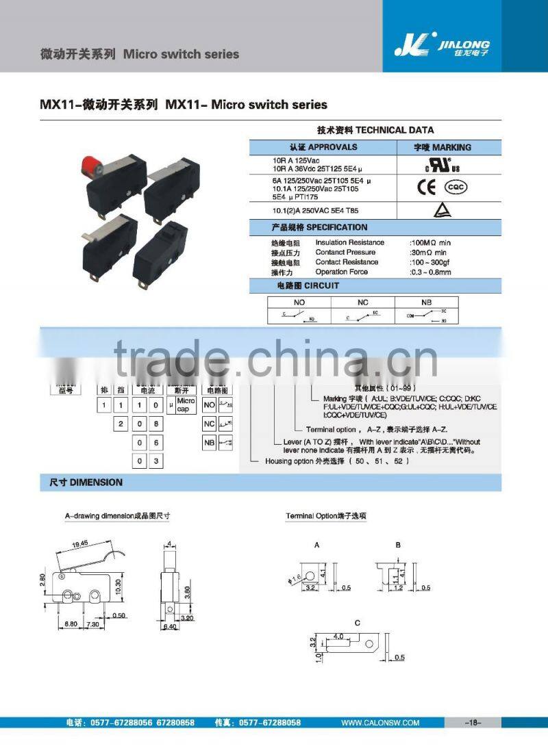 3PINS miniature mini type microswitch snap action LS microswitch 6A 250V AC joystick micro switch