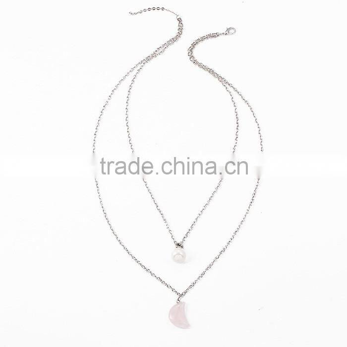 Cute pink moon pendant pearl jewelry latest design girls top necklace