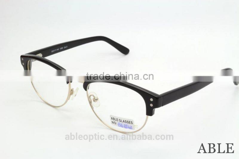 2015 hotselling round black acetate hand made spectacles optical frames eyewear eyeglasses with half-rim metal