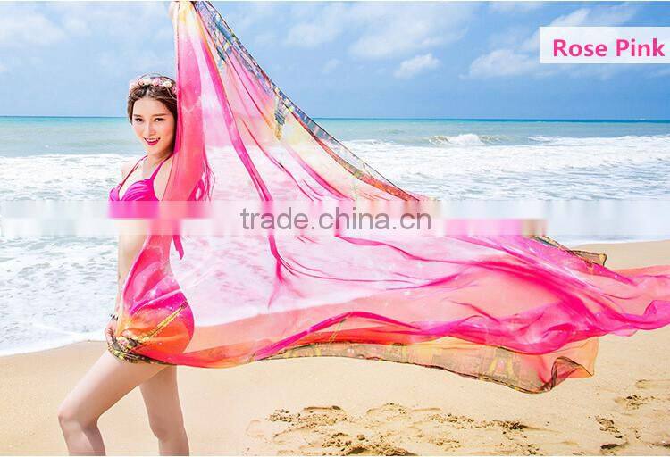 Hot selling summer sunscreen imitated silk fabric rose beach scarf dress