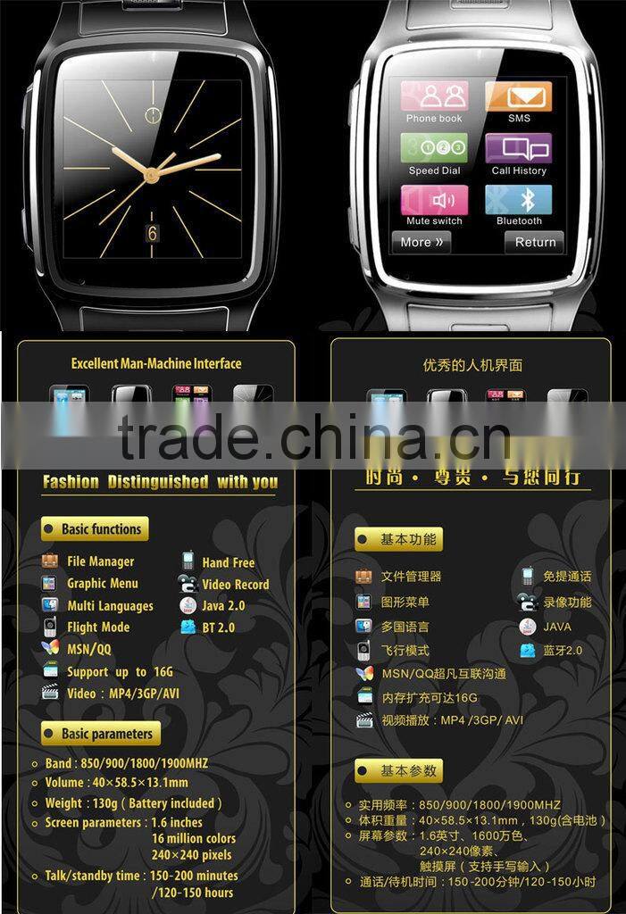 Quad Band watch phone, support gprs, java, 1.3m camera, bluetooth