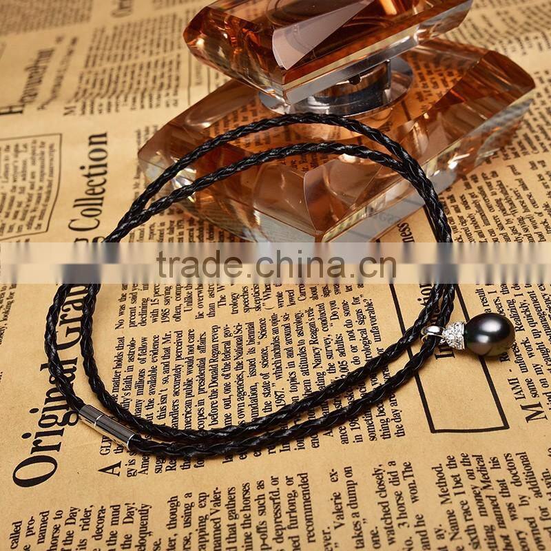 single black tahitian pearl baroque genuine leather bracelet men