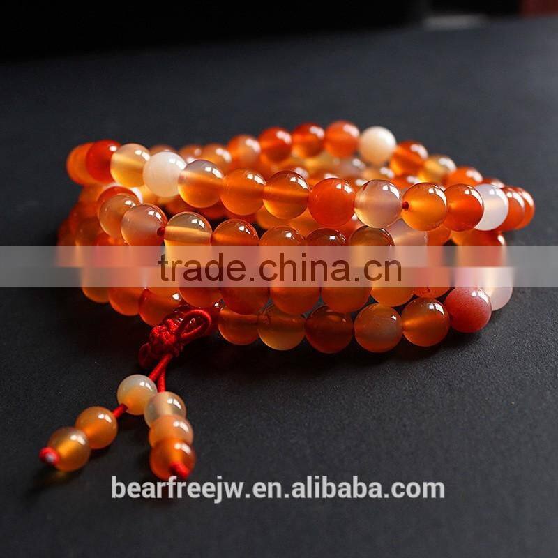 Fashion Original Color Agate Crystal Gemstone Tibet Buddhist Buddha Meditation 108 Prayer Bead Mala Bracelet/Necklace