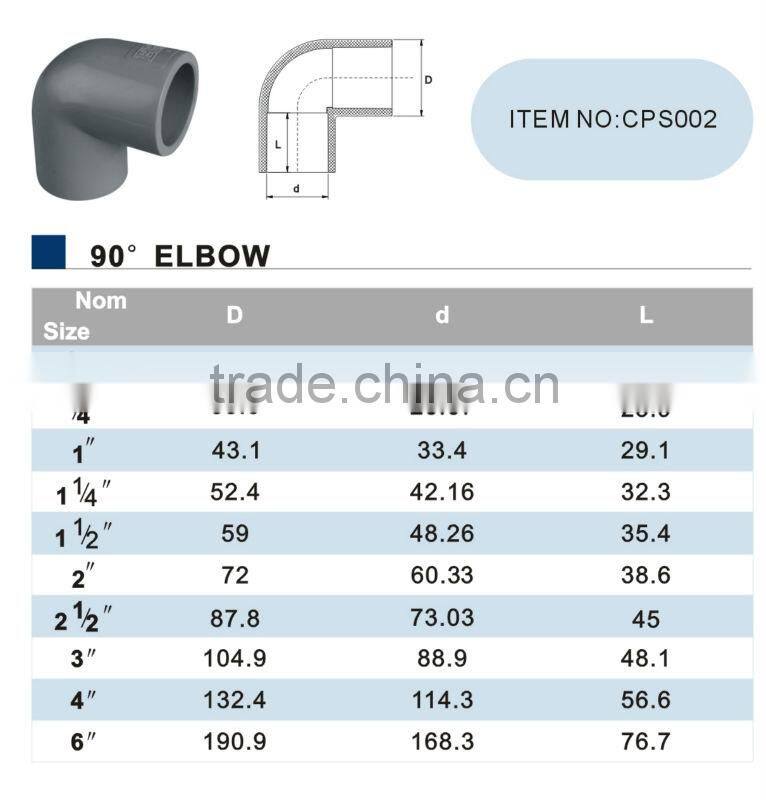 Customized made factory price cpvc pipe elbow
