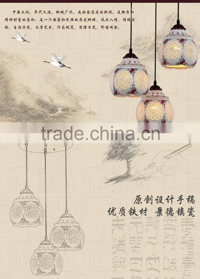 Asian E27 LED Vintage Pendant Light 3 Head Lamp Hanging Chinese Ceramic Loft Coffee Bar Restaurant Kitchen Lights