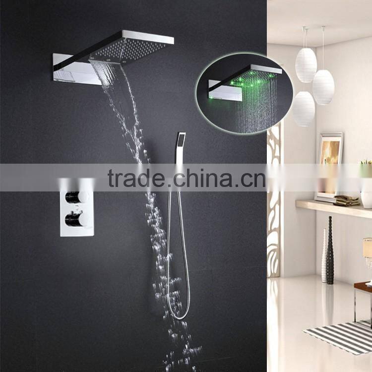 concealed led 3 color shower mixer 3 function wall mounted thermostatic shower faucet mixer with hose