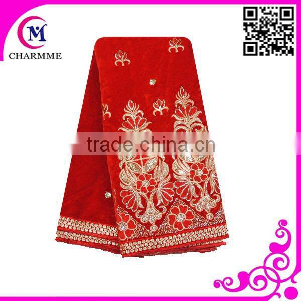 2015 newest royal blue/pink velvet embroidered CCL-000E heavy velvet fabric with fashion design