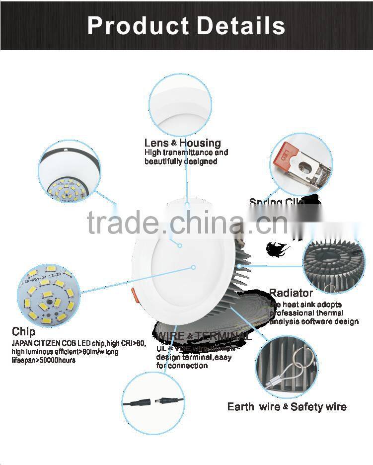 Die casting Aluminum housing material Dimmable Antiglare 12W 24W 36W Bridgelux chip SMD LED Downlight