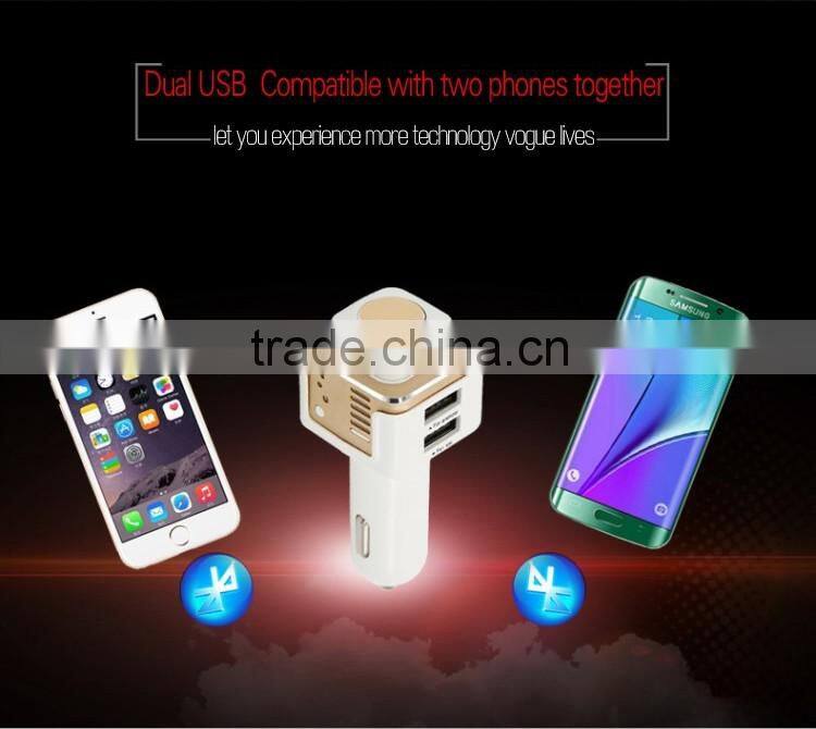 two USB port Car Charging Bluetooth Oxygen Bar with Bluetooth wireless headset for iphone android phone