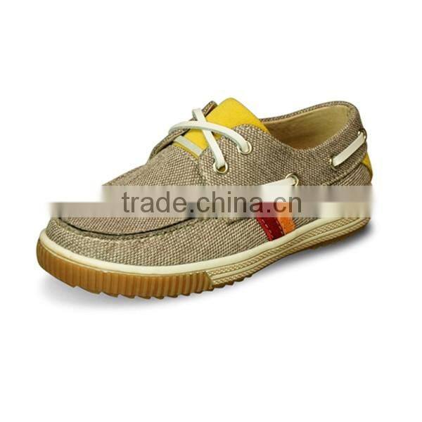 2016 Factory Wholesale Boys Canvas Slip-on Boat Shoes with Split Pigskin Lining