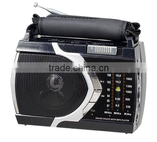 Rechargeable 3 band Radio, portable radio with flashlight, USB TF card MP3 player