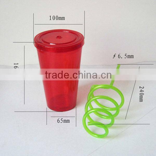 Plastic cup with lid and straw