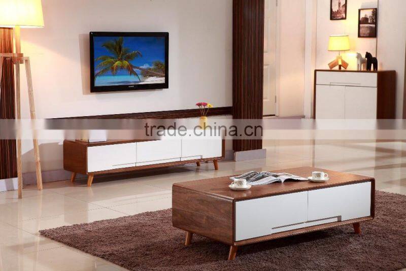 New Northern-european white high glossy combined with walnut veneered coffee table
