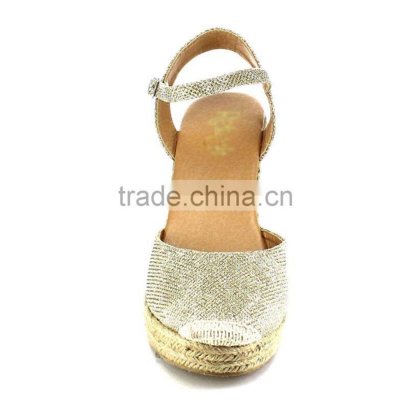 The shoes lady 2016 new design sandal shoes women glitter wedge jute sole espadrilles