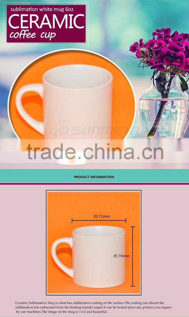 6oz Sublimation Coated White Ceramic Mugs Blanks White Blank Ceramic Mug