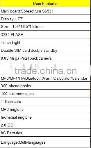 3655MINI Mobile Phone with Torch Light,support T-flash card Mobile Phone