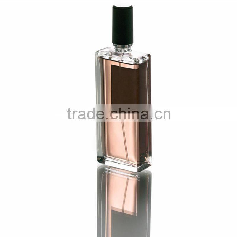 Wholesale square glass perfume bottle with cap and pump for cosmetic packaging