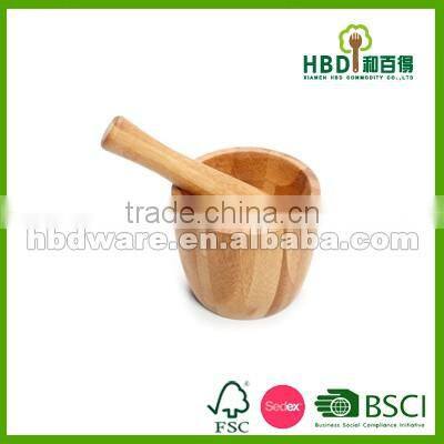 custom bamboo garlic pot and tool,wood mortar pestle