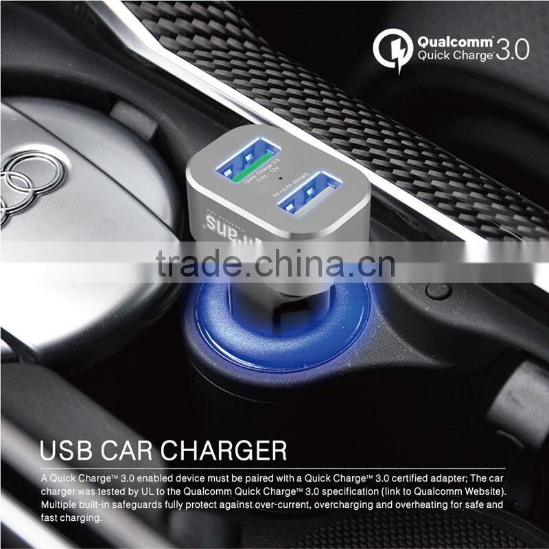 Factory offer Quick Charge 3.0 Car Charger 2 Port 30W Aluminium Rohs CE