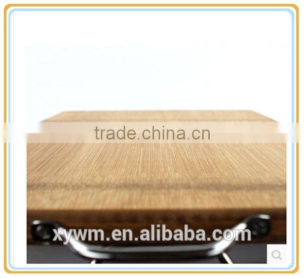Organic Basic Traditional Easy Carry Hang Stainless Steel Handle Kitchen Butcher Bamboo Cutting Board Chopping Block
