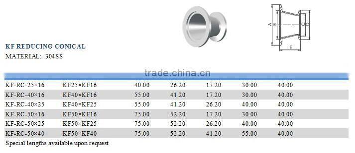 KF16-KF40 vacuum flange stainless steel reducer conical