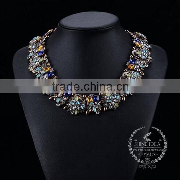 high quality vintage colorful rhinestone chunky statement necklace tin alloy fashion women pendant necklace 6390053