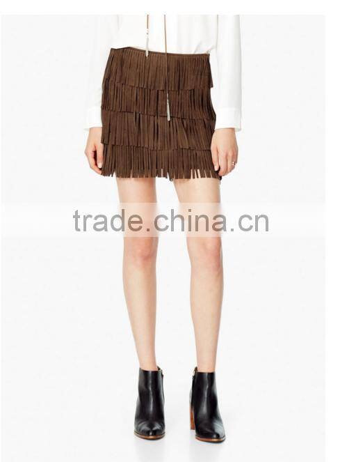 2016 Latest design fringes skirts ladies, mini skirts custom