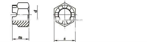 DIN935 hexagonal slotted nut, yellow zinc