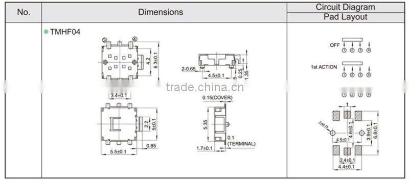FTMHF04 smd 5X5.5 double action tact switch glass touch switch panel