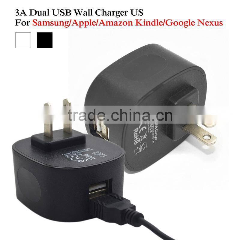 Hot sale 5V 3.1A Dual usb Wall Charger AC Power Adapter for samung/Apple/Amazon kindle/Google Nexus,2 port usb charger US plug