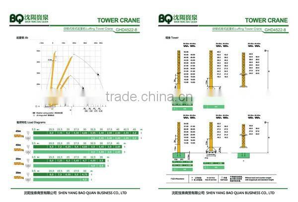 Good quality 8 tons luffing crane with 45m jib