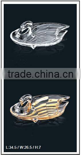Swan shaped glass plate for candy,snacks,fruits or home decoration,crystal glassware