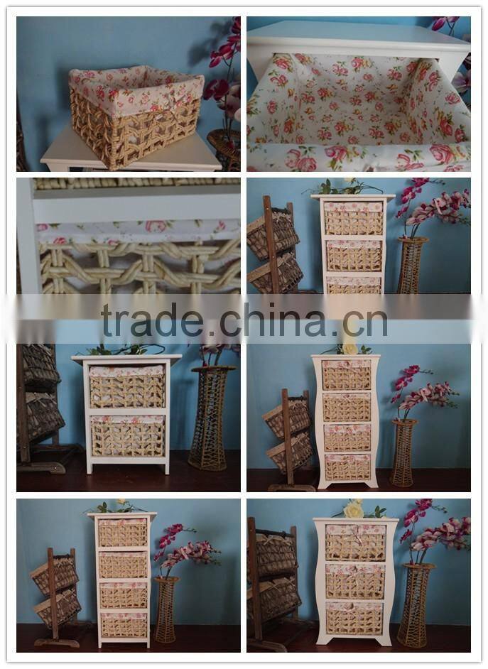 Elegance rural style wood cabinet with 7 wicker drawers wholesale