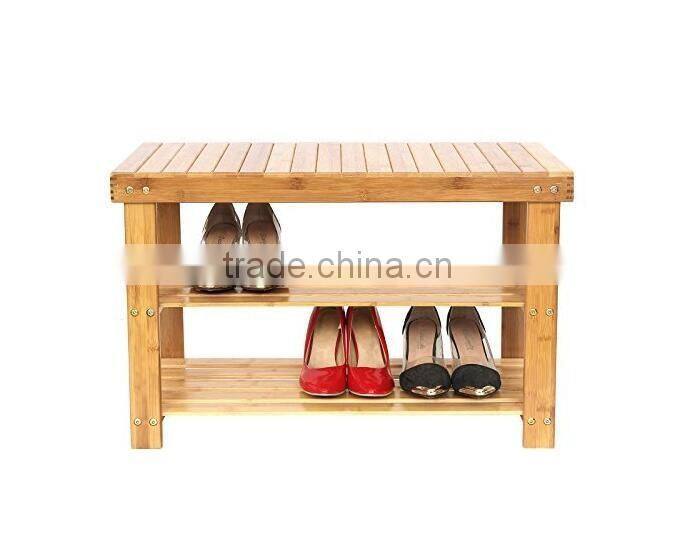 2 Tier Natural Bamboo Shoe Rack Bench Storage Organiser Holder 70 x 28 x 45cm