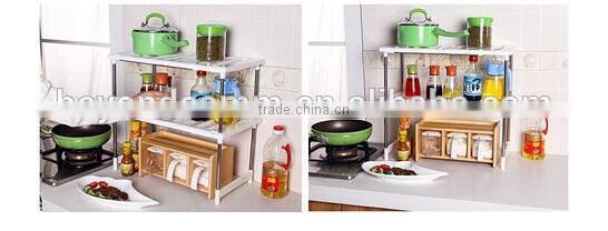 Kitchen telescopic plastic sink storage shelf rack/stainless steel kitchen storage rack