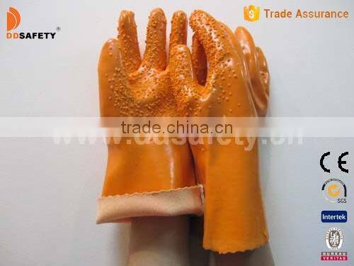 DDSAFETY Hot Sale Orange PVC Gloves With Rough Chip Finished Gloves