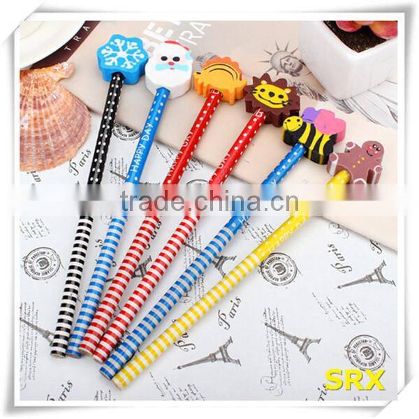 New Products Durable hb wood pencil, cartoon eraser wood pencil for Christmas, cartoon durable wood pencil made in China