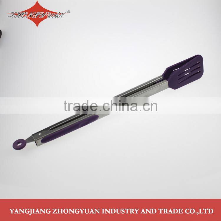 14" hot selling kitchen tool food tongs with double slotted spatula