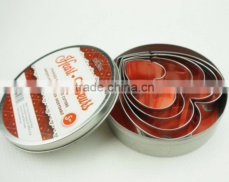 47097 5pcs heart shape stainless steel cookie cutter set